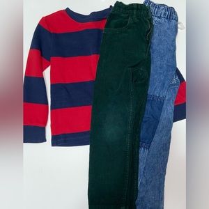 Boys Fall Clothes Bundle Size 6 Long Sleeve Shirt, Jeans, Green Pants